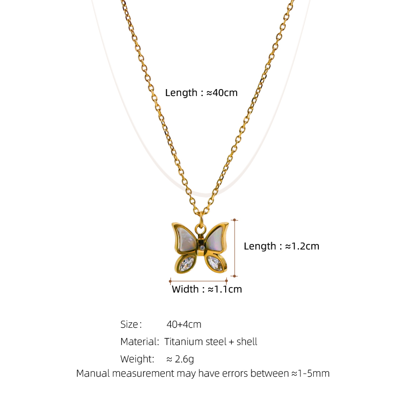 Acier Inoxydable 304 Plaqué Or 18K Romantique Style Classique Placage Incruster Papillon Coquille Pendentif display picture 1