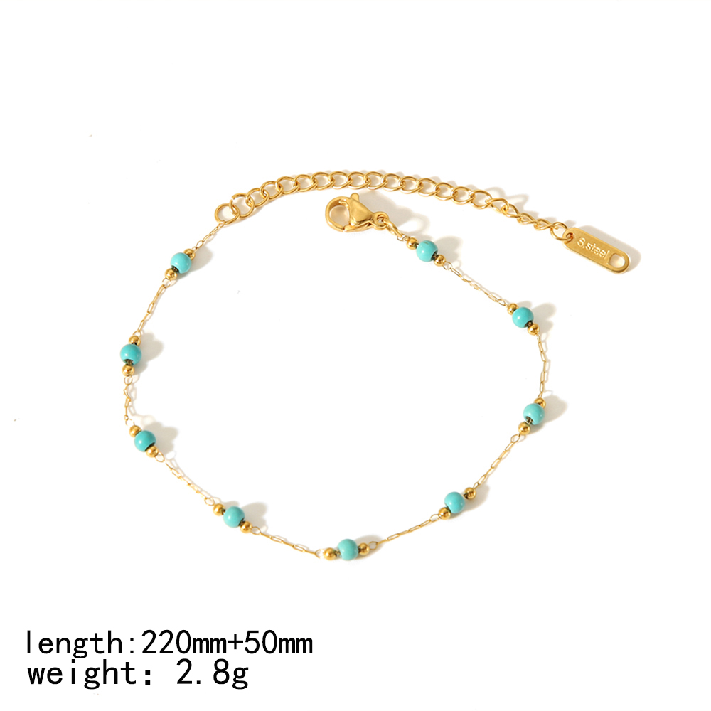 304 Stainless Steel 18K Gold Plated Simple Style Classic Style Polishing Plating Inlay Round Natural Stone Bracelets Anklet Necklace display picture 4
