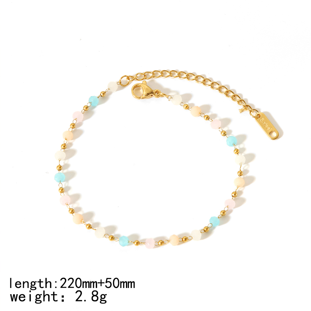 304 Stainless Steel 18K Gold Plated Simple Style Classic Style Polishing Plating Inlay Round Natural Stone Bracelets Anklet Necklace display picture 5