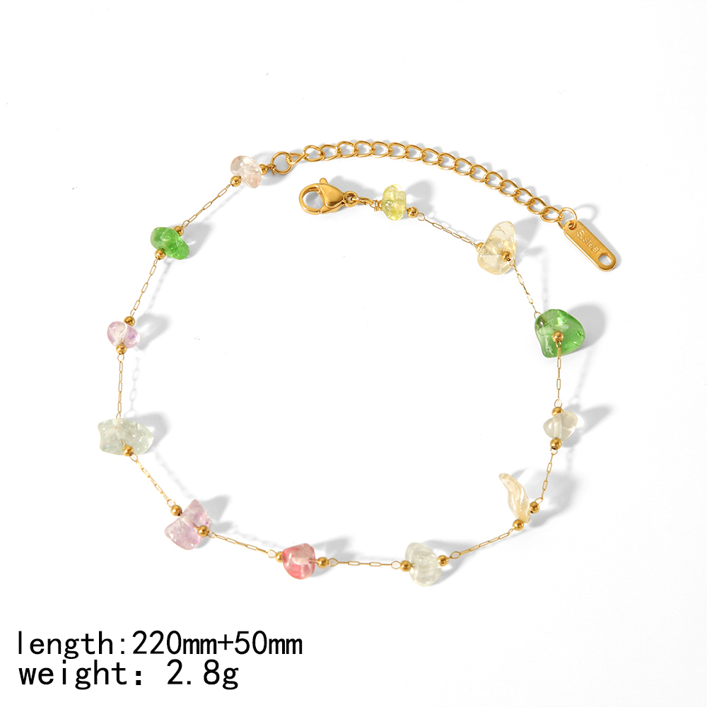 304 Stainless Steel 18K Gold Plated Simple Style Classic Style Polishing Plating Inlay Round Natural Stone Bracelets Anklet Necklace display picture 7