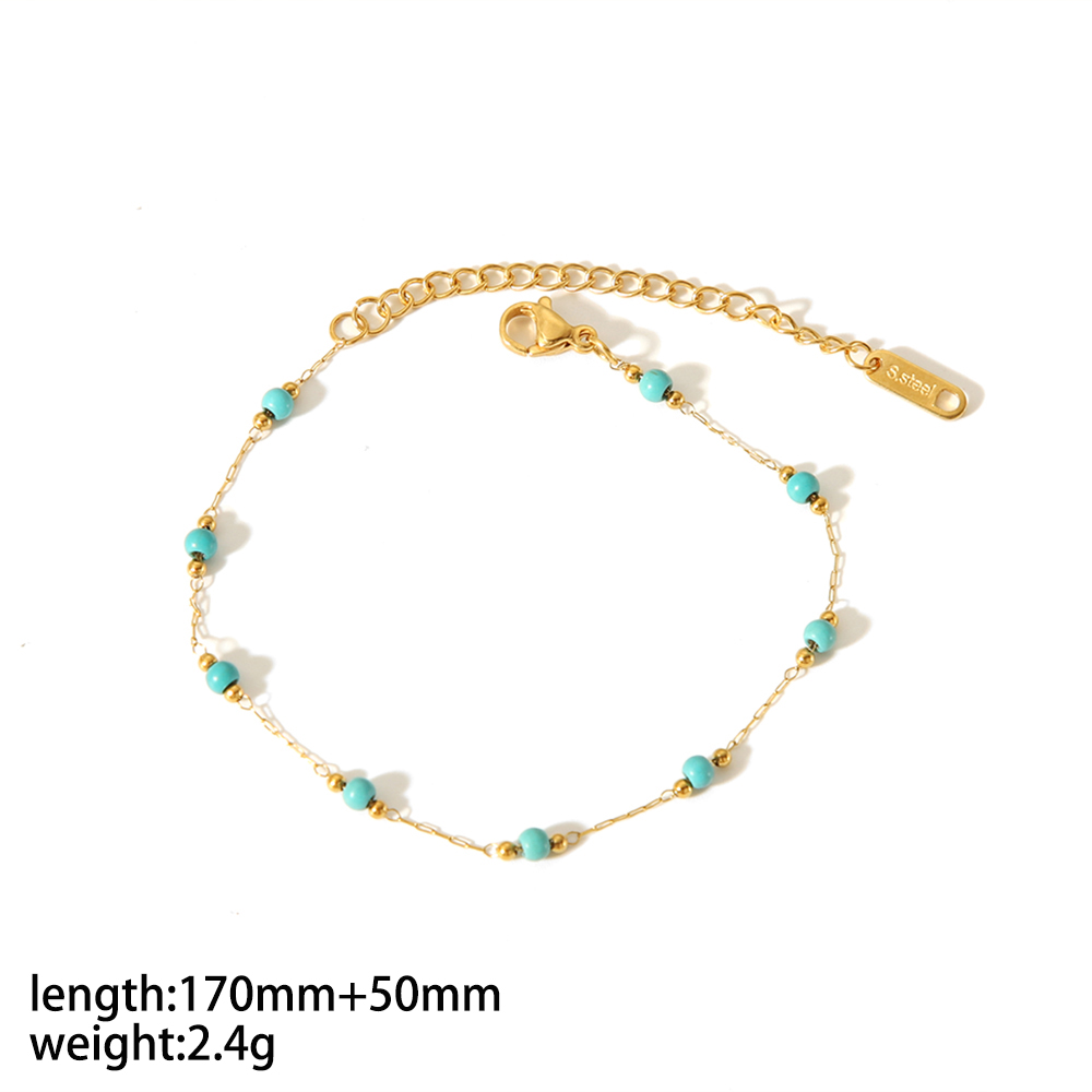 304 Stainless Steel 18K Gold Plated Simple Style Classic Style Polishing Plating Inlay Round Natural Stone Bracelets Anklet Necklace display picture 6