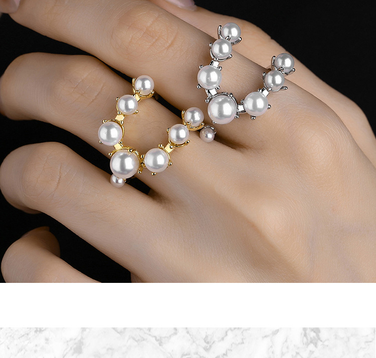 Lady Pearl Copper Plating White Gold Plated Open Rings display picture 5