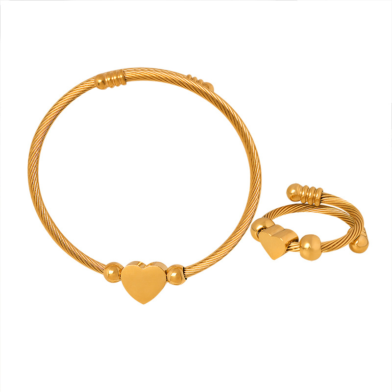 Elegant Simple Style Heart Shape Stainless Steel 18k Gold Plated Rings Bracelets display picture 4