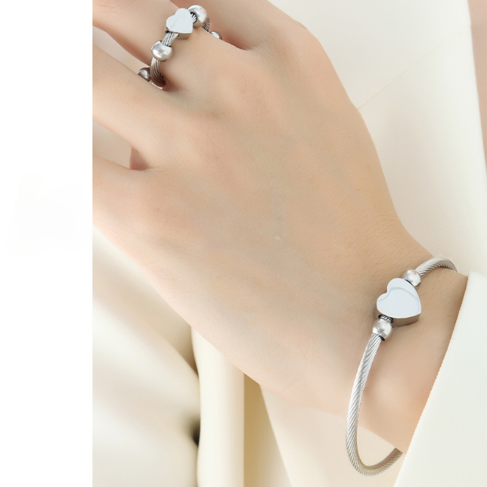 Elegant Simple Style Heart Shape Stainless Steel 18k Gold Plated Rings Bracelets display picture 10