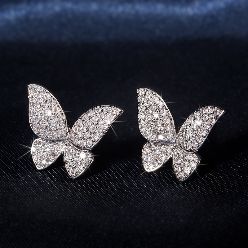 1 Pair Simple Style Butterfly Inlay Copper Zircon Ear Studs display picture 1