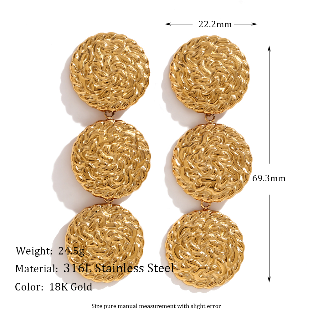 1 Pair Vintage Style Simple Style Classic Style Solid Color Plating Stainless Steel 18k Gold Plated Drop Earrings display picture 2
