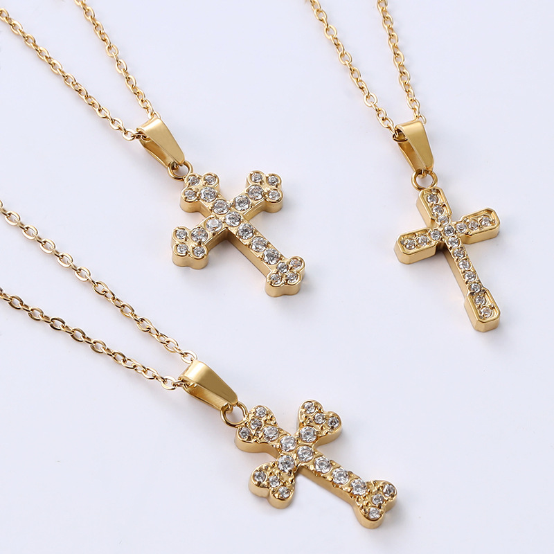 Stainless Steel Simple Style Plating Inlay Cross Zircon Pendant Necklace display picture 1