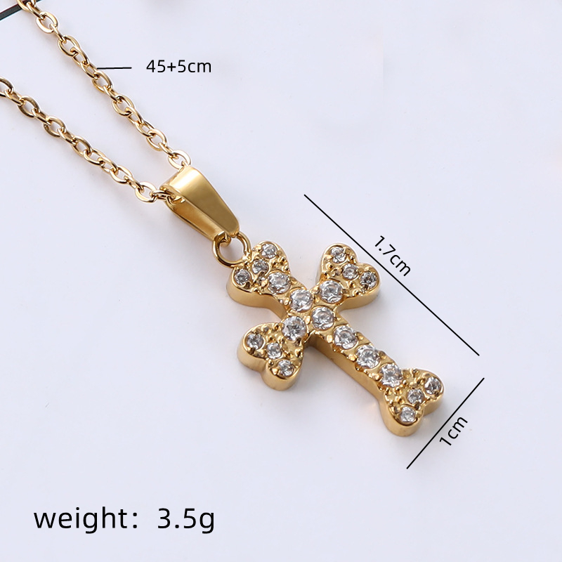 Stainless Steel Simple Style Plating Inlay Cross Zircon Pendant Necklace display picture 5