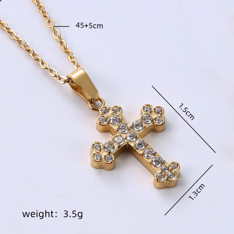 Stainless Steel Simple Style Plating Inlay Cross Zircon Pendant Necklace display picture 8