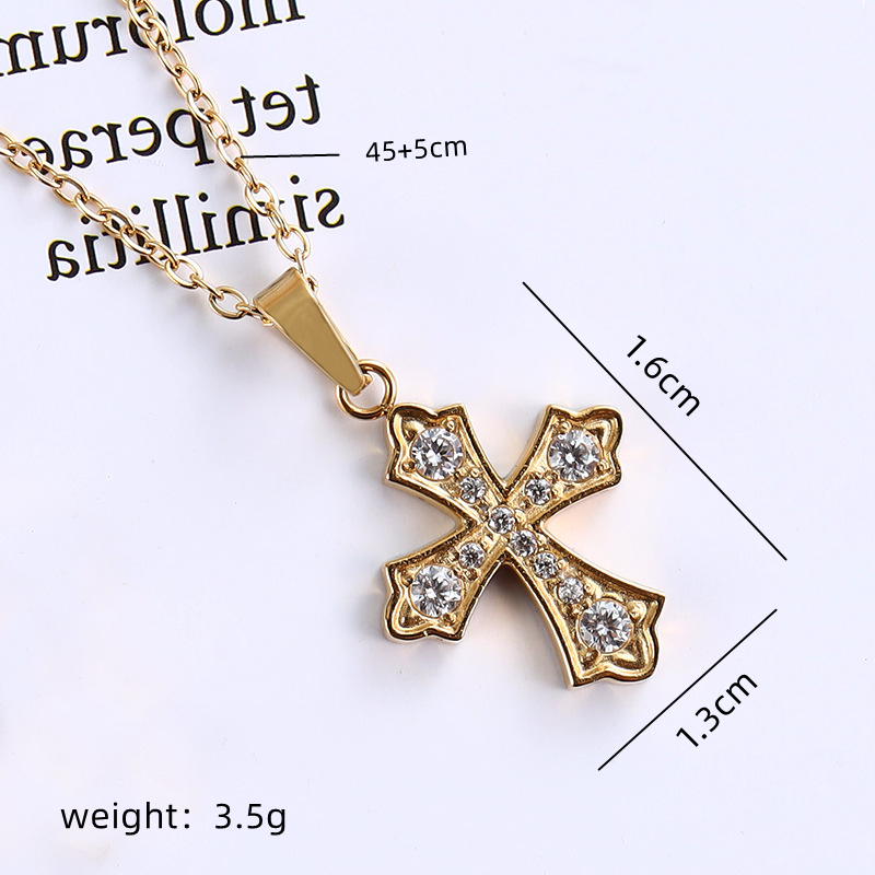 Stainless Steel Simple Style Plating Inlay Cross Zircon Pendant Necklace display picture 10