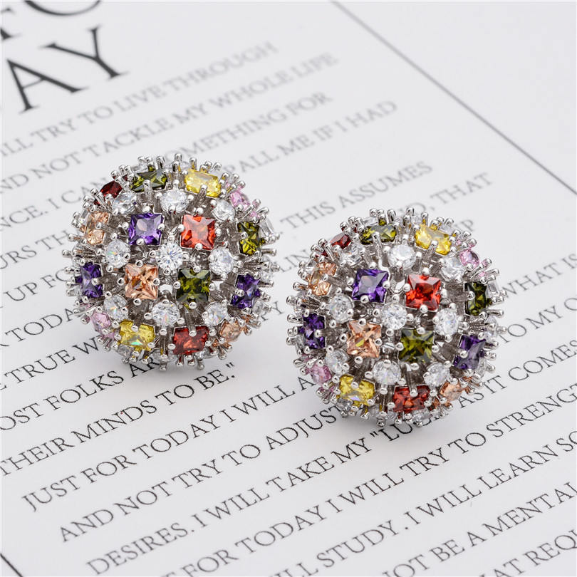 1 Pair Simple Style Shiny Ball Plating Inlay Copper Zircon White Gold Plated Ear Studs display picture 4