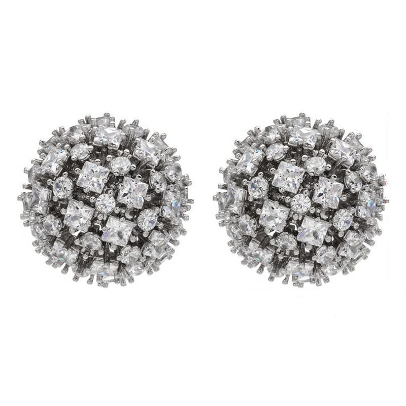 1 Pair Simple Style Shiny Ball Plating Inlay Copper Zircon White Gold Plated Ear Studs display picture 5
