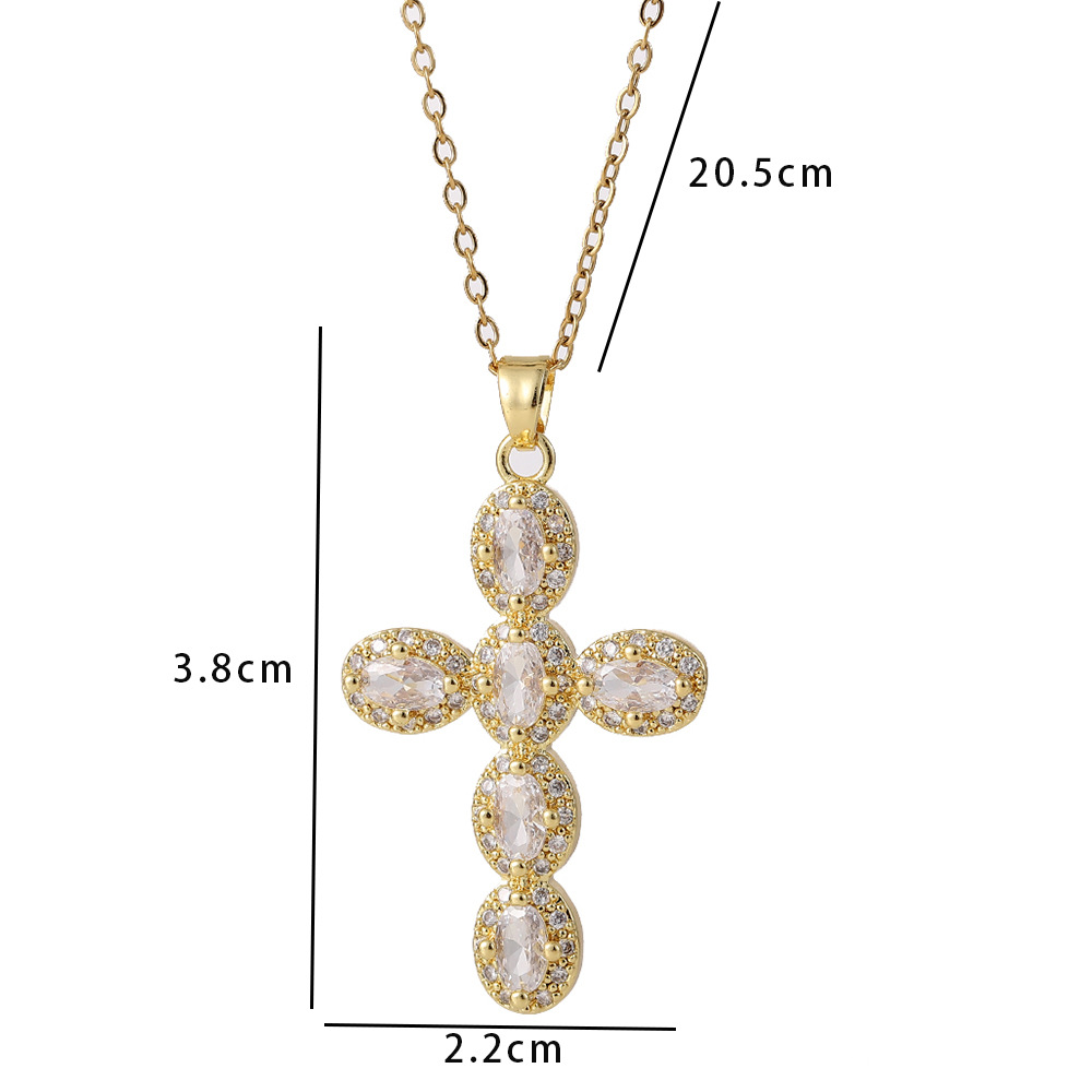 Classic Style Geometric Cross Copper Inlay Zircon Pendant Necklace display picture 5
