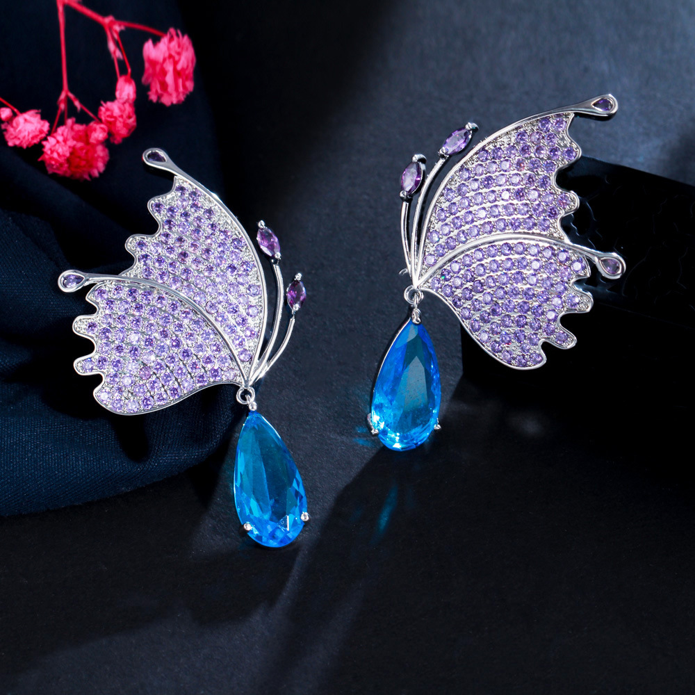 1 Pair Casual Wedding Romantic Butterfly Plating Inlay Copper Zircon Rhodium Plated Silver Plated Drop Earrings display picture 6