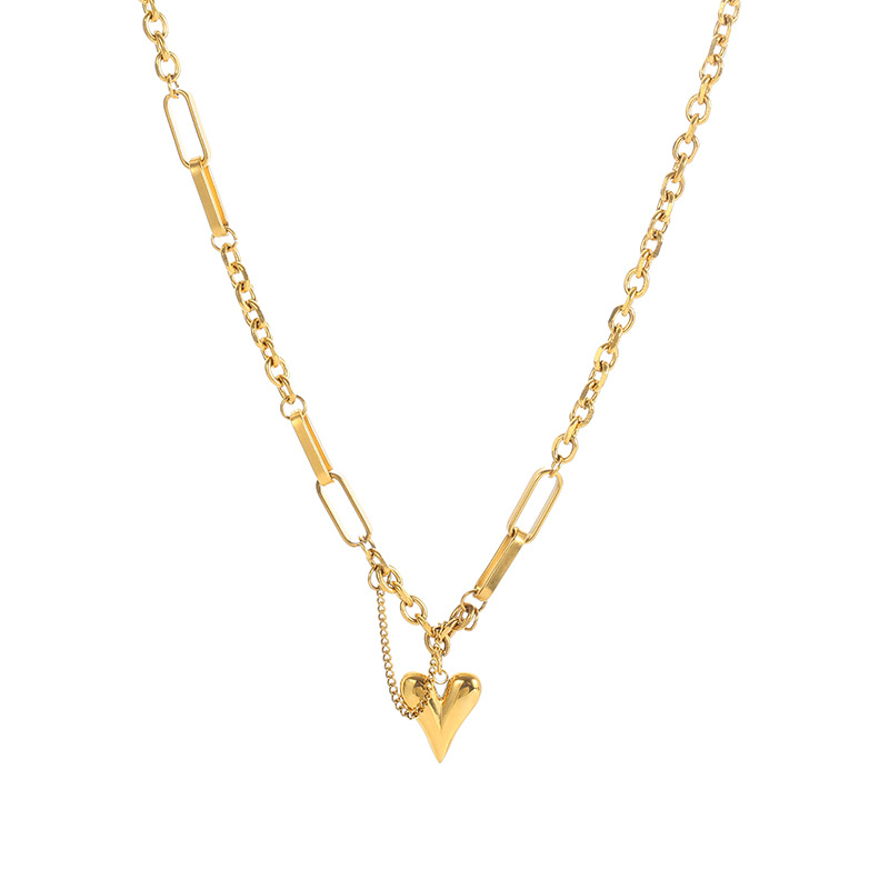 Edelstahl 304 18 Karat Vergoldet Süss Einfacher Stil Überzug Kette Herzform Halskette Mit Anhänger display picture 5