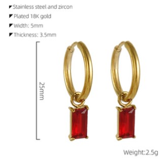 1 Pair Retro Rectangle Inlaid Zircon Stainless Steel 18k Gold Plated Drop Earrings display picture 5