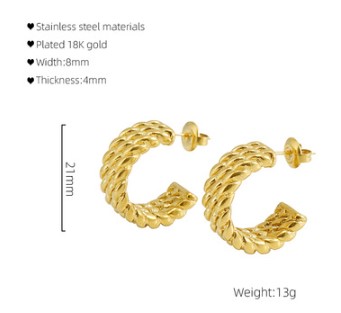 1 Pair Retro C Shape Solid Color Twist Plating Stainless Steel 18k Gold Plated Ear Studs display picture 6