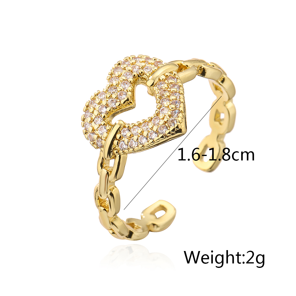 Fashion Heart Shape Copper Plating Zircon Open Ring display picture 1