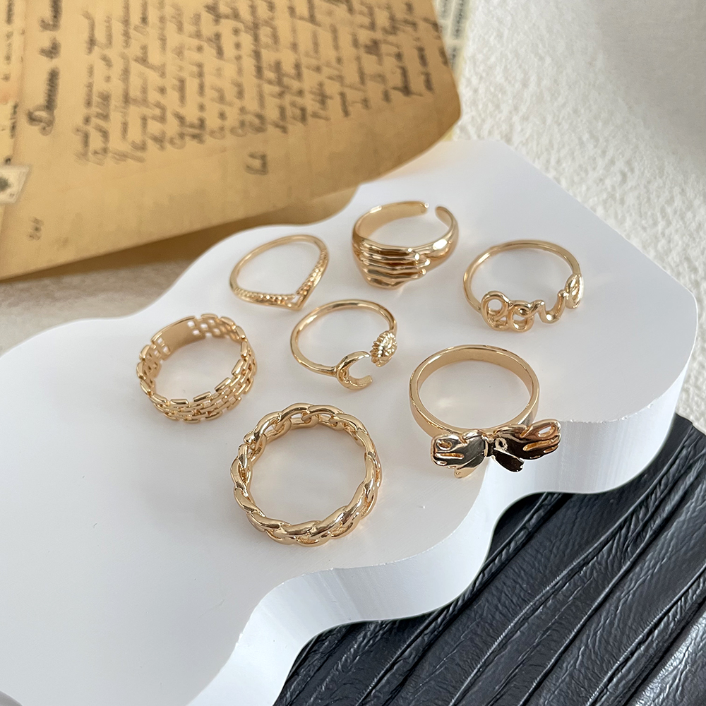 7 Pieces Fashion Letter Butterfly Alloy Women's Rings display picture 4