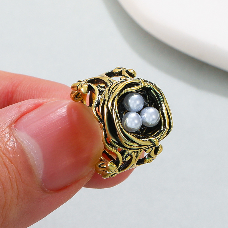 Vintage-stil Geometrisch Kupfer Überzug Künstliche Perlen Offener Ring display picture 3