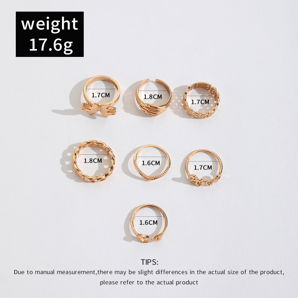 7 Pieces Fashion Letter Butterfly Alloy Women's Rings display picture 2