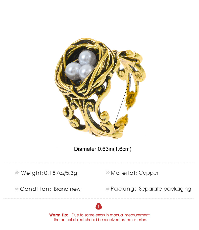 Vintage-stil Geometrisch Kupfer Überzug Künstliche Perlen Offener Ring display picture 1