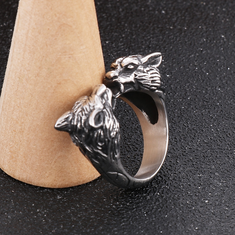 Retro Wolf Stainless Steel Plating Rings 1 Piece display picture 1