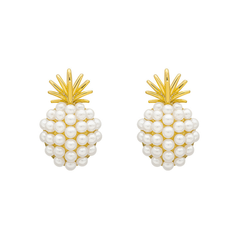1 Pair Fashion Pineapple Alloy Inlay Artificial Pearls Gold Plated Women's Ear Studs display picture 1
