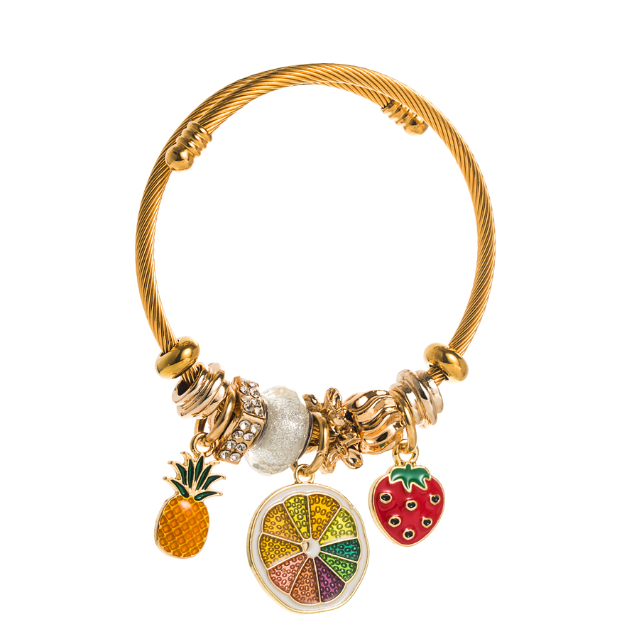 1 Piece Fashion Strawberry Pineapple Alloy Enamel Inlay Rhinestones Gold Plated Women's Bangle display picture 7