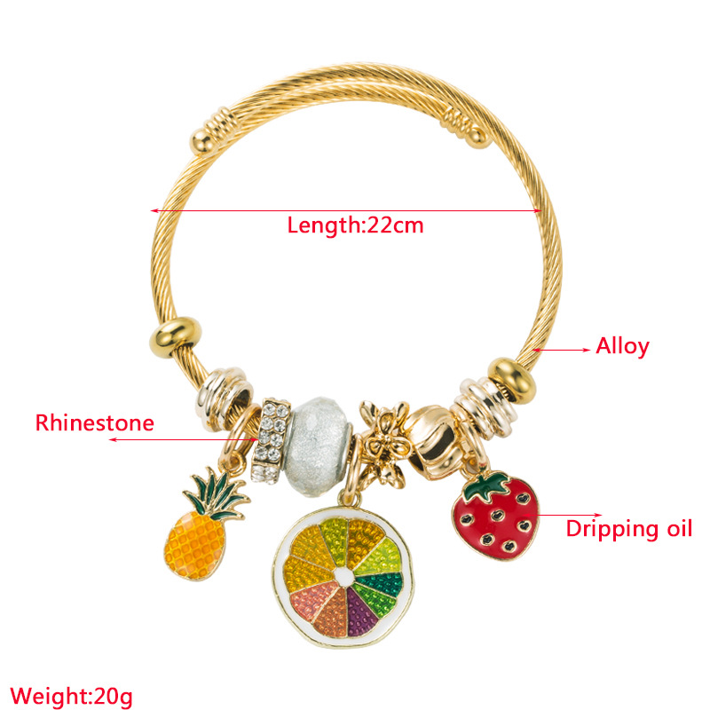 1 Piece Fashion Strawberry Pineapple Alloy Enamel Inlay Rhinestones Gold Plated Women's Bangle display picture 1