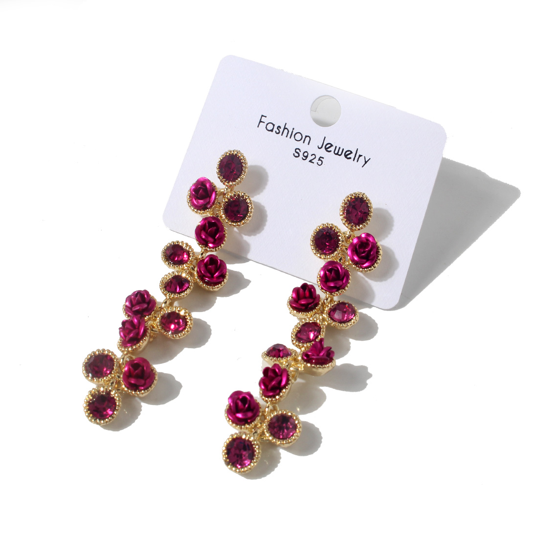 1 Pair Retro Geometric Rose Alloy Inlay Artificial Gemstones Women's Drop Earrings display picture 2