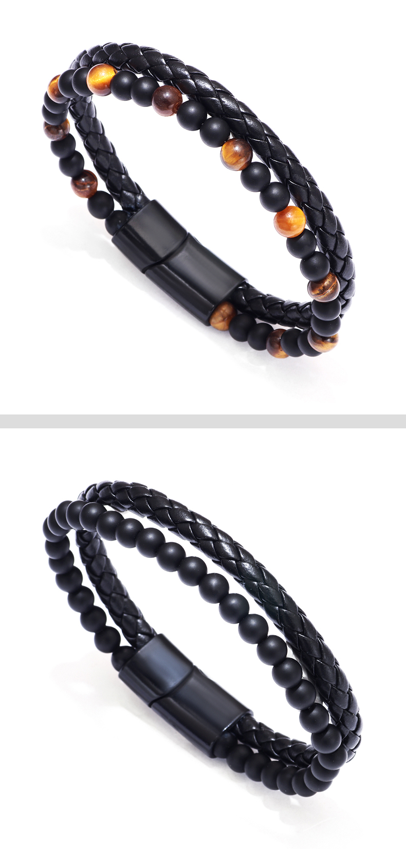 Fashion Stone Pu Leather Alloy Tiger Eye Knitting Natural Stone Unisex Bracelets display picture 2