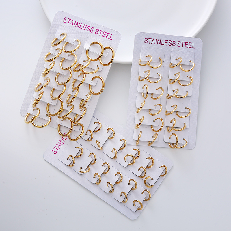 12 Pairs Simple Style Circle Plating Stainless Steel 18k Gold Plated Earrings display picture 4