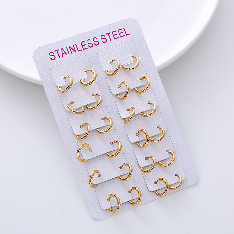12 Pairs Simple Style Circle Plating Stainless Steel 18k Gold Plated Earrings display picture 3