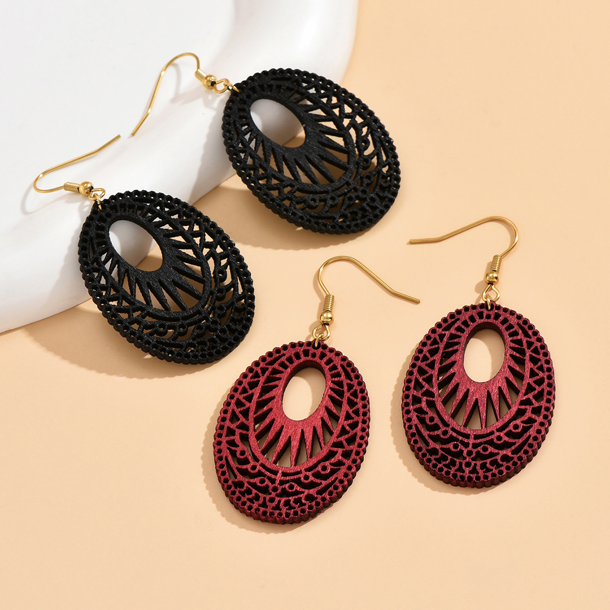 1 Pair Fashion Geometric Wood Handmade 14k Gold Plated Women's Drop Earrings display picture 2