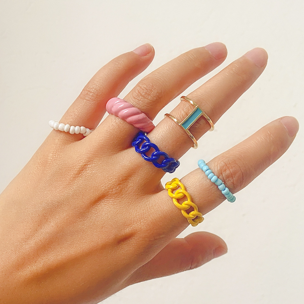 1 Set Fashion Solid Color Alloy Beaded Lacquer Painting Plating Women's Rings display picture 3