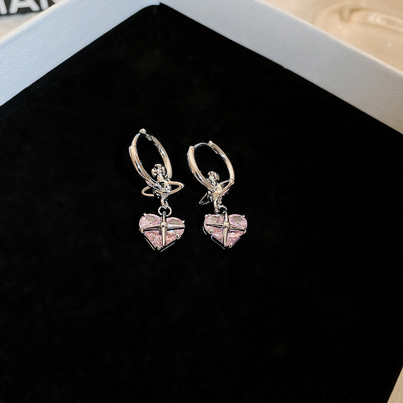 Simple Style Heart Shape Inlay Alloy Zircon Earrings display picture 1