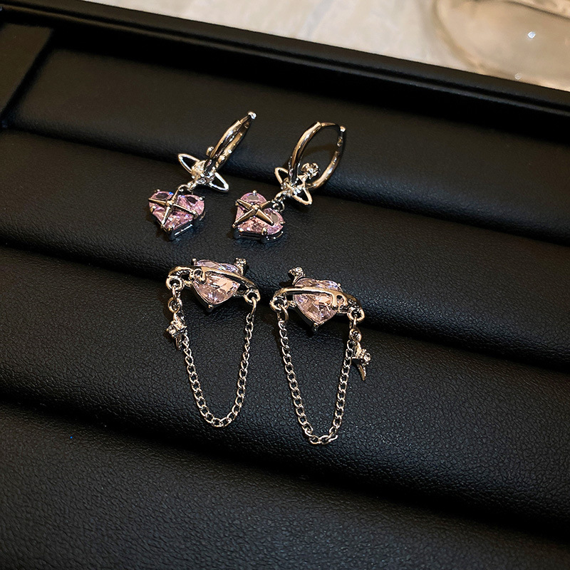 Simple Style Heart Shape Inlay Alloy Zircon Earrings display picture 6
