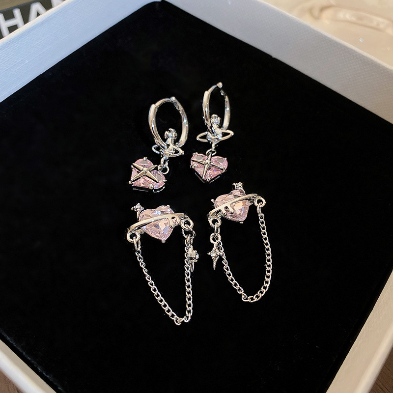 Simple Style Heart Shape Inlay Alloy Zircon Earrings display picture 8