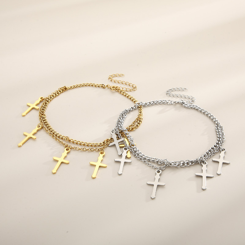 1 Piece Fashion Cross Titanium Steel Plating 18k Gold Plated Women's Anklet display picture 1