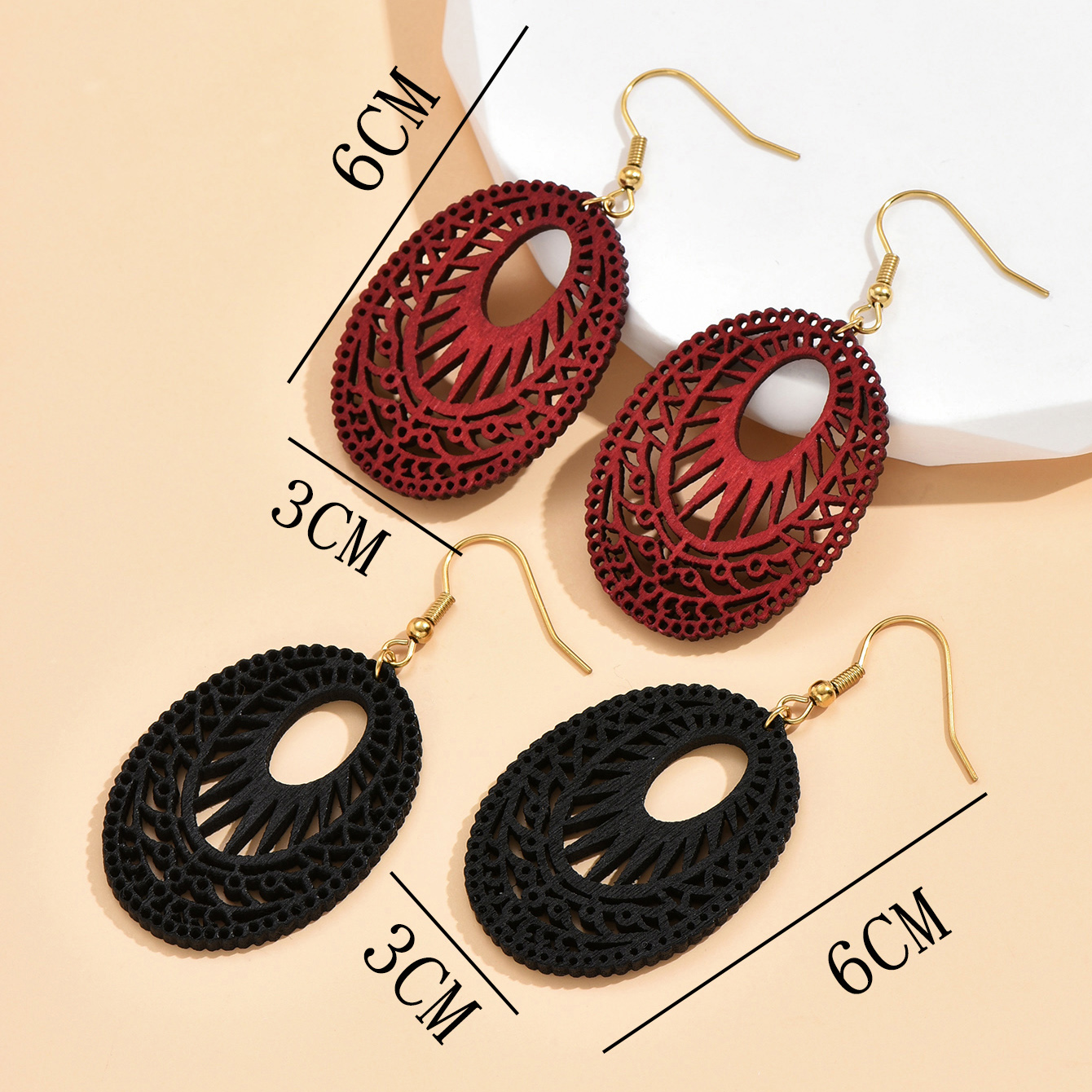 1 Pair Fashion Geometric Wood Handmade 14k Gold Plated Women's Drop Earrings display picture 1