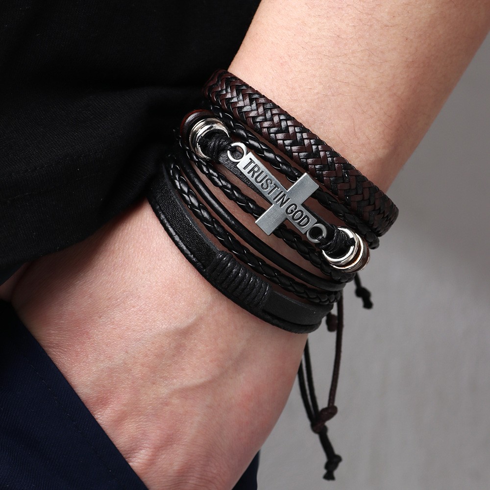 Mode Kreuzen Pu-leder Legierung Leder Unisex Armbänder display picture 1