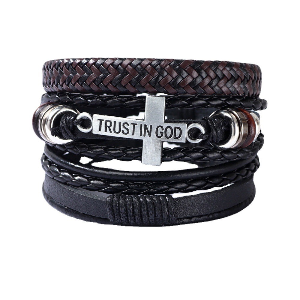 Fashion Cross Pu Leather Alloy Leather Unisex Bracelets display picture 2