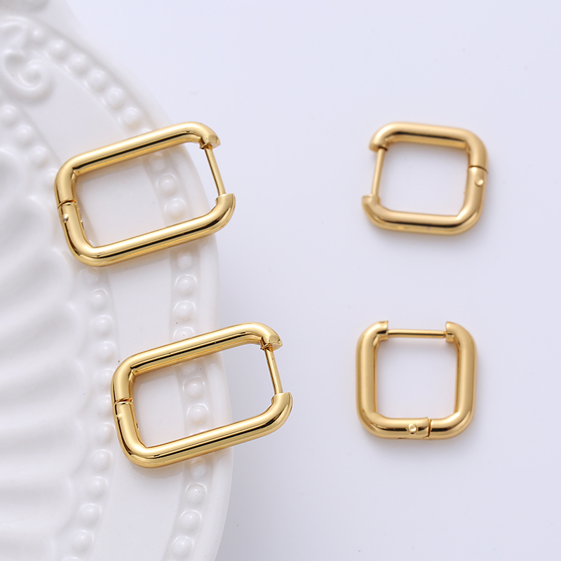 1 Pair Casual Classic Style Commute Hexagon Quadrilateral Circle Stainless Steel Plating Metal Earrings display picture 4