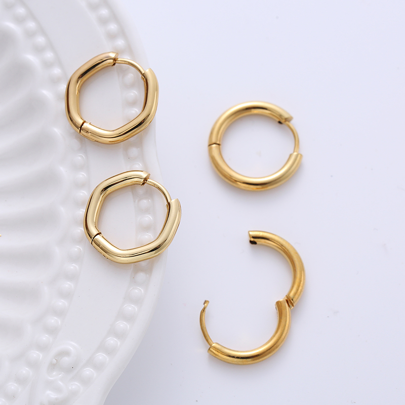 1 Pair Casual Classic Style Commute Hexagon Quadrilateral Circle Stainless Steel Plating Metal Earrings display picture 2