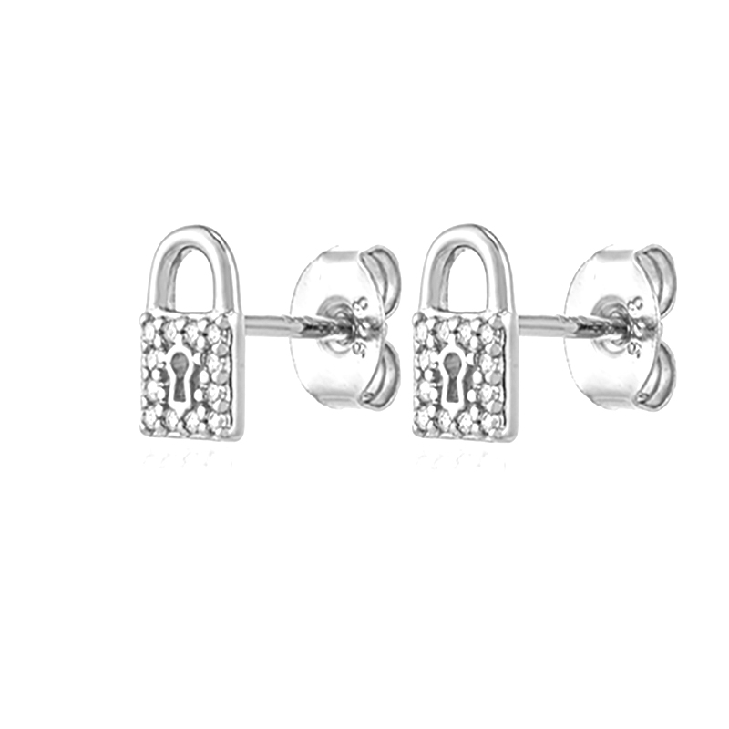1 Pair Ins Style Lock Copper Inlay Zircon Ear Studs display picture 1