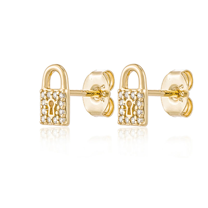 1 Pair Ins Style Lock Copper Inlay Zircon Ear Studs display picture 4