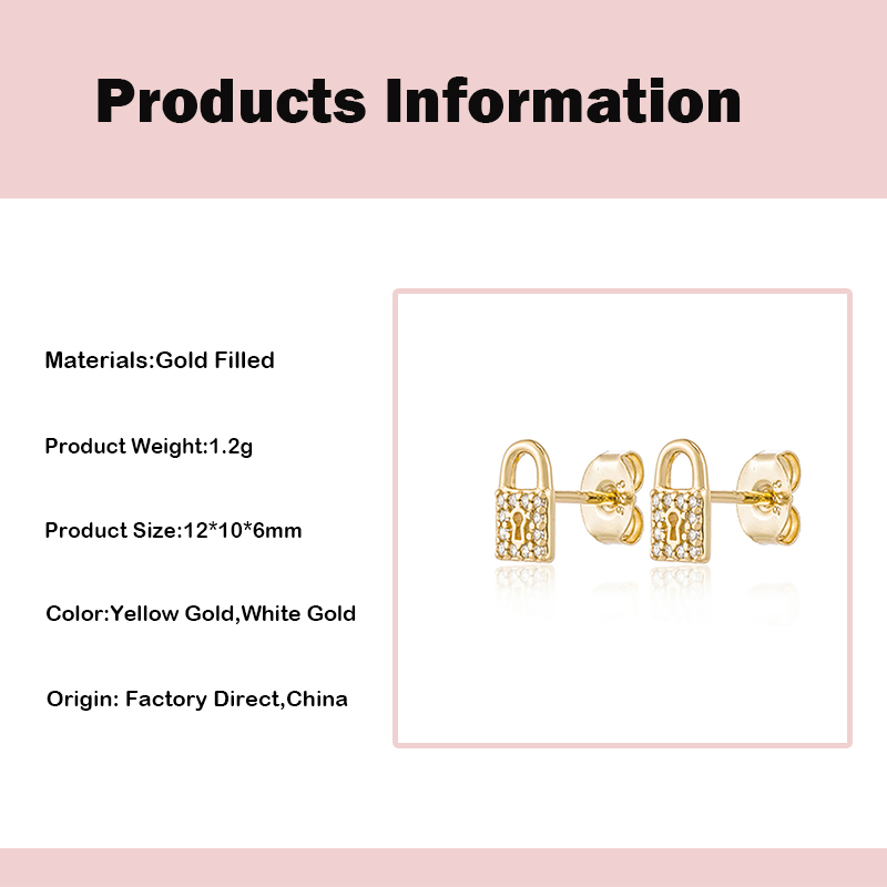 1 Pair Ins Style Lock Copper Inlay Zircon Ear Studs display picture 3