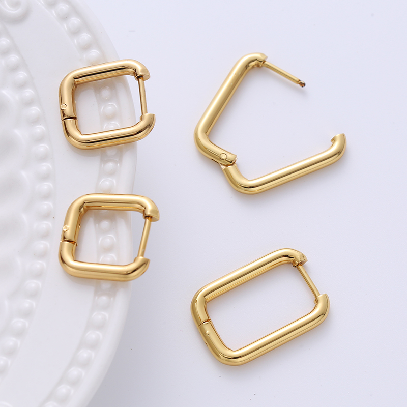 1 Pair Casual Classic Style Commute Hexagon Quadrilateral Circle Stainless Steel Plating Metal Earrings display picture 1