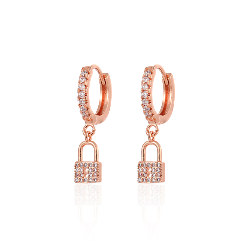 1 Pair Shiny Lock Copper Plating Inlay Zircon Drop Earrings display picture 3